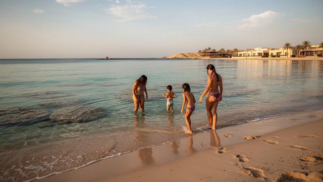 Clear Red Sea water and reef edge at a family resort in Hurghada, Egypt